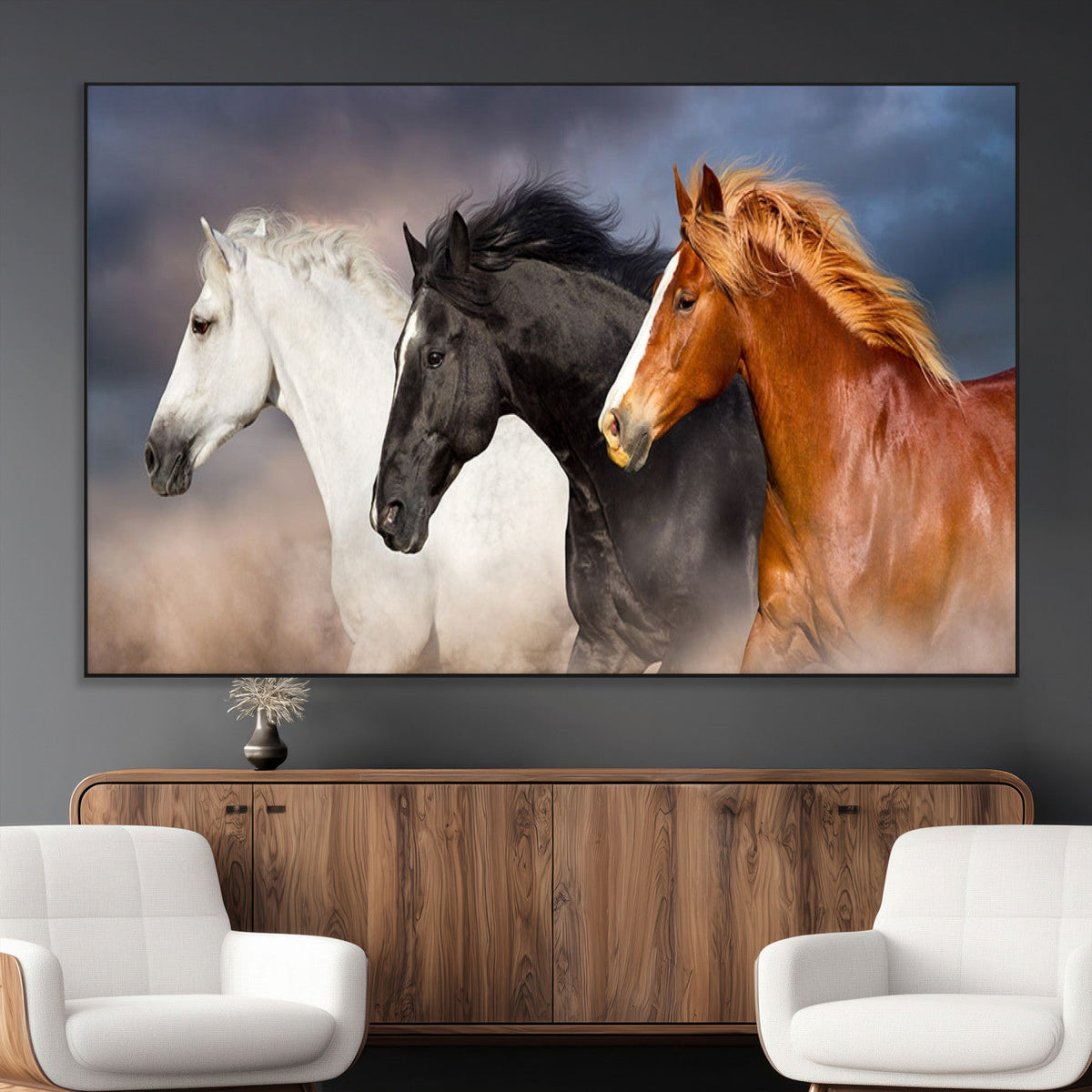 Animal Wall Art Three Horses Farmhouse Art Canvas Print