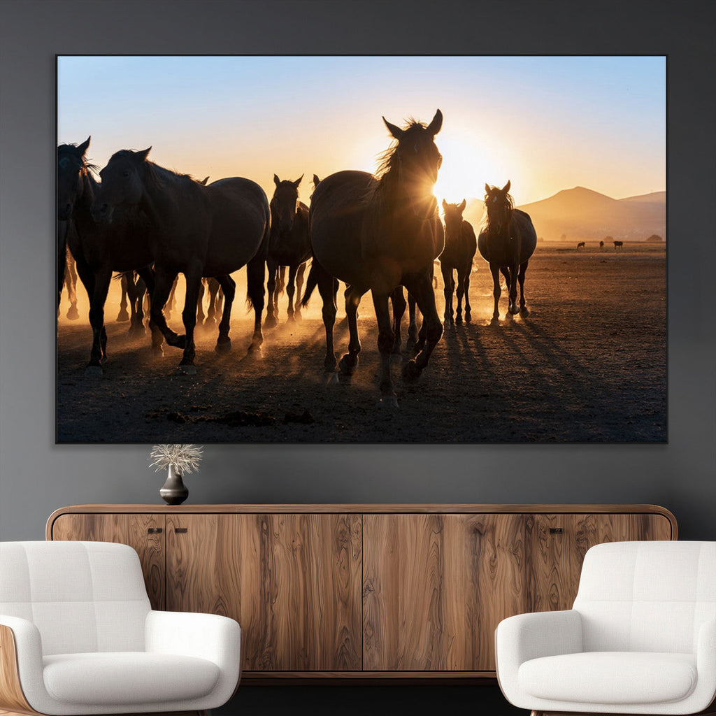 Horse Herd Wall Art Animal Canvas Print
