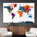 Bold Colorful World Map Canvas Print | Detailed Map of the World Wall Art