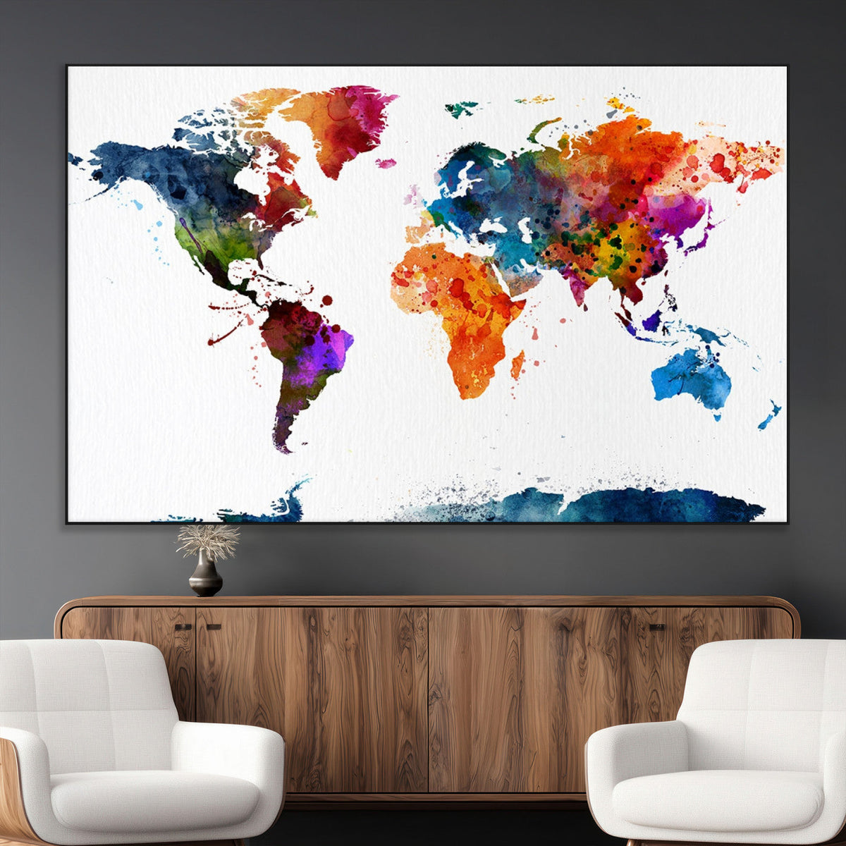 Bold Colorful World Map Canvas Print | Detailed Map of the World Wall Art