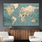 Classic World Map Canvas Print | Framed Vintage Map Wall Art