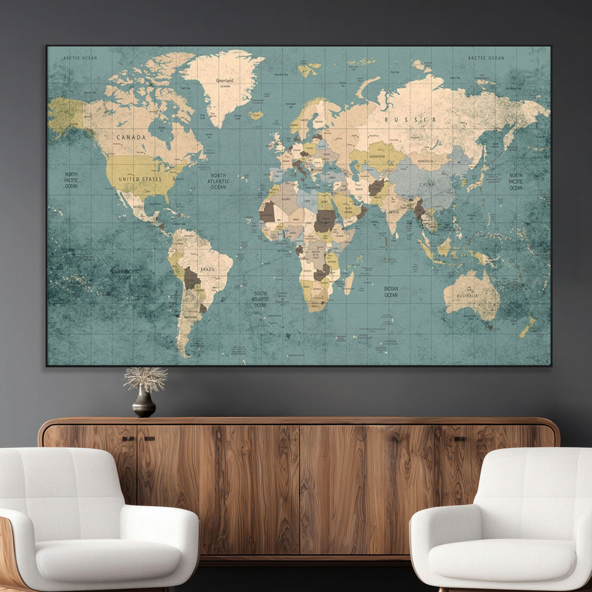 Classic World Map Canvas Print | Framed Vintage Map Wall Art
