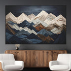 Rustic Mountain Landscape Wall Art Canvas Print, Framed 3D Wooden Effect Mountain Art