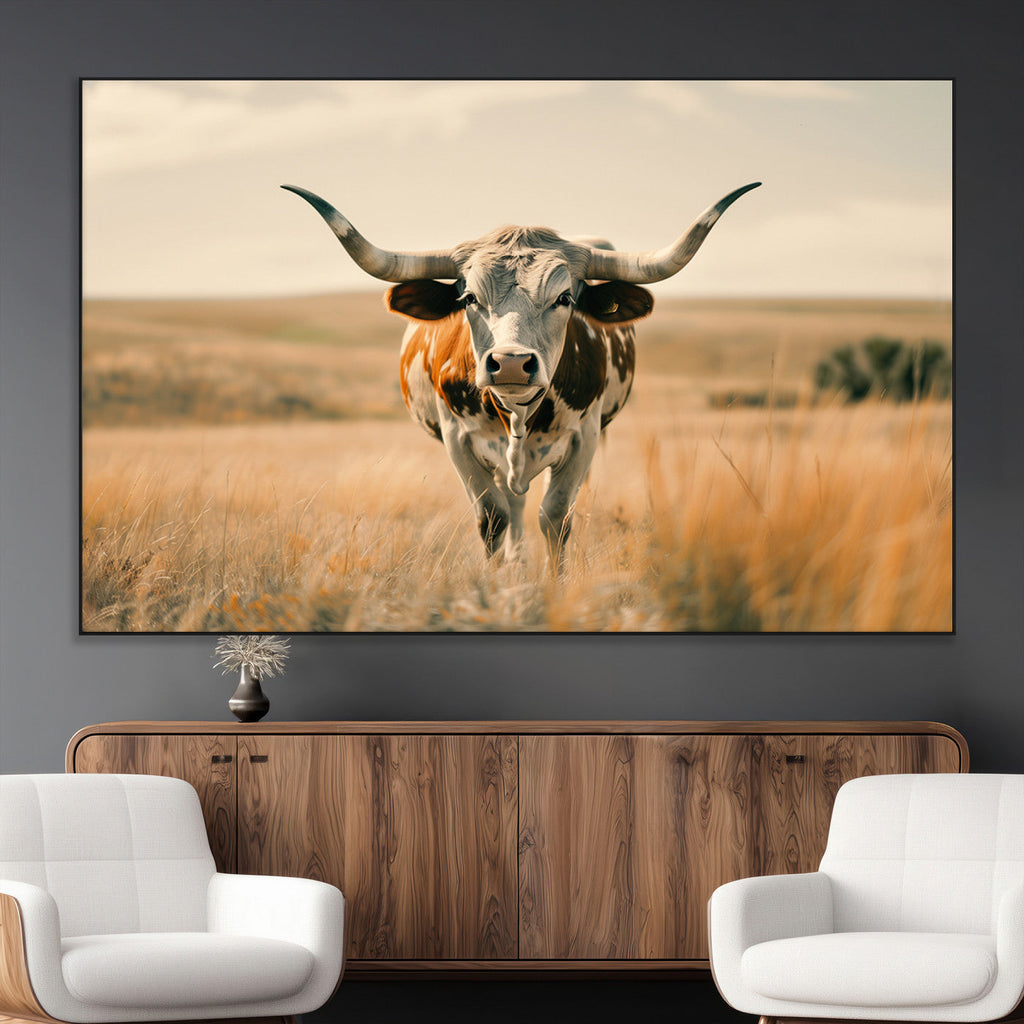 Texas Cow Wall Art Canvas Print for Farm House Wall Decor