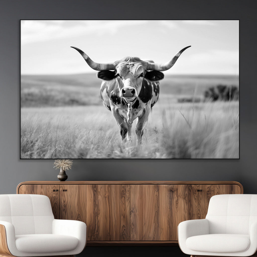 Texas Cow Longhorn Wall Art Canvas Print for Farm House Wall Art, Framed and Ready to Hang
