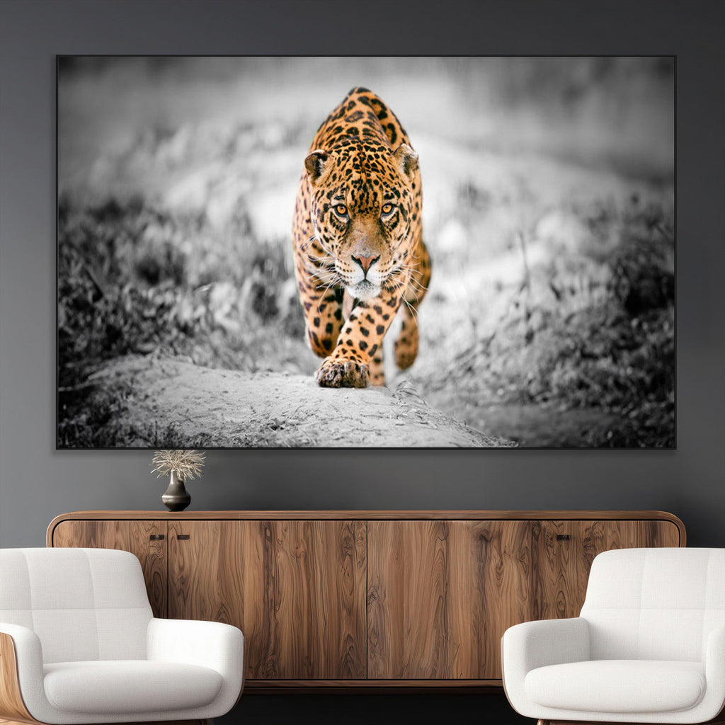 Jaguar Wall Art Canvas Print, Majestic Big Cat in Focused Pursuit