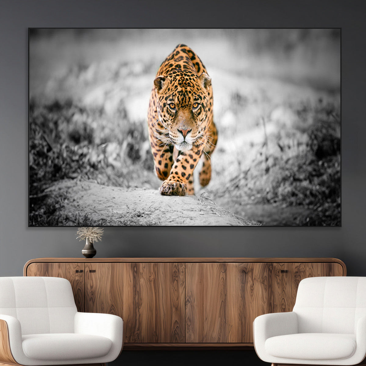 Jaguar Wall Art Canvas Print, Majestic Big Cat in Focused Pursuit