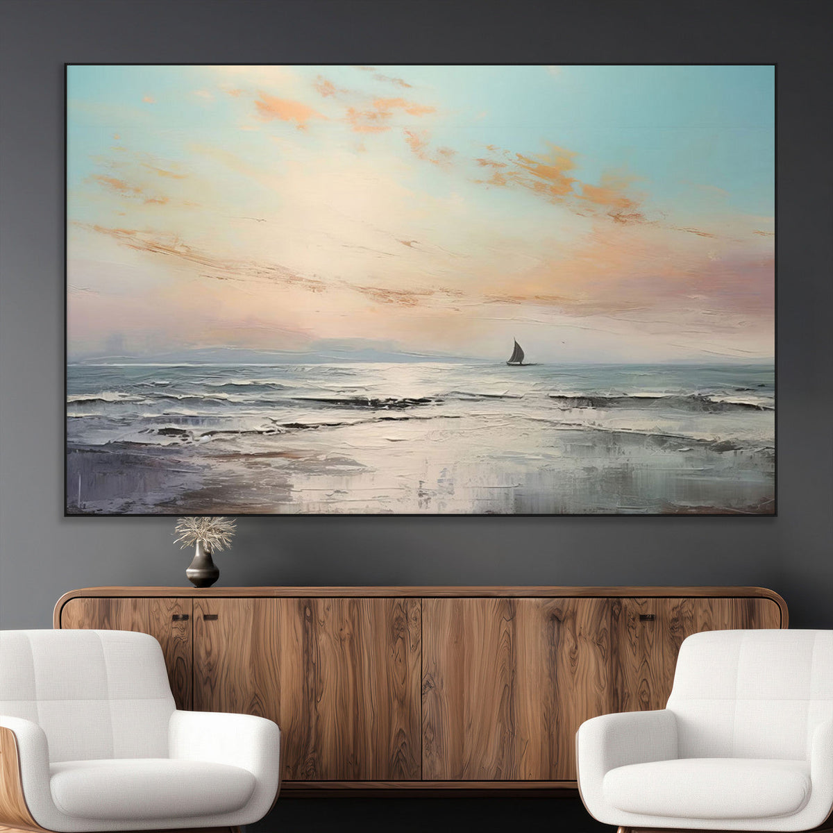 Abstract Ocean Wall Art, Boat Wall Art Canvas Print