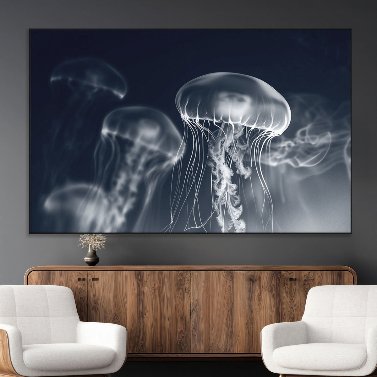 Jellyfish Wall Art Canvas Print, Modern Abstract Jellyfish