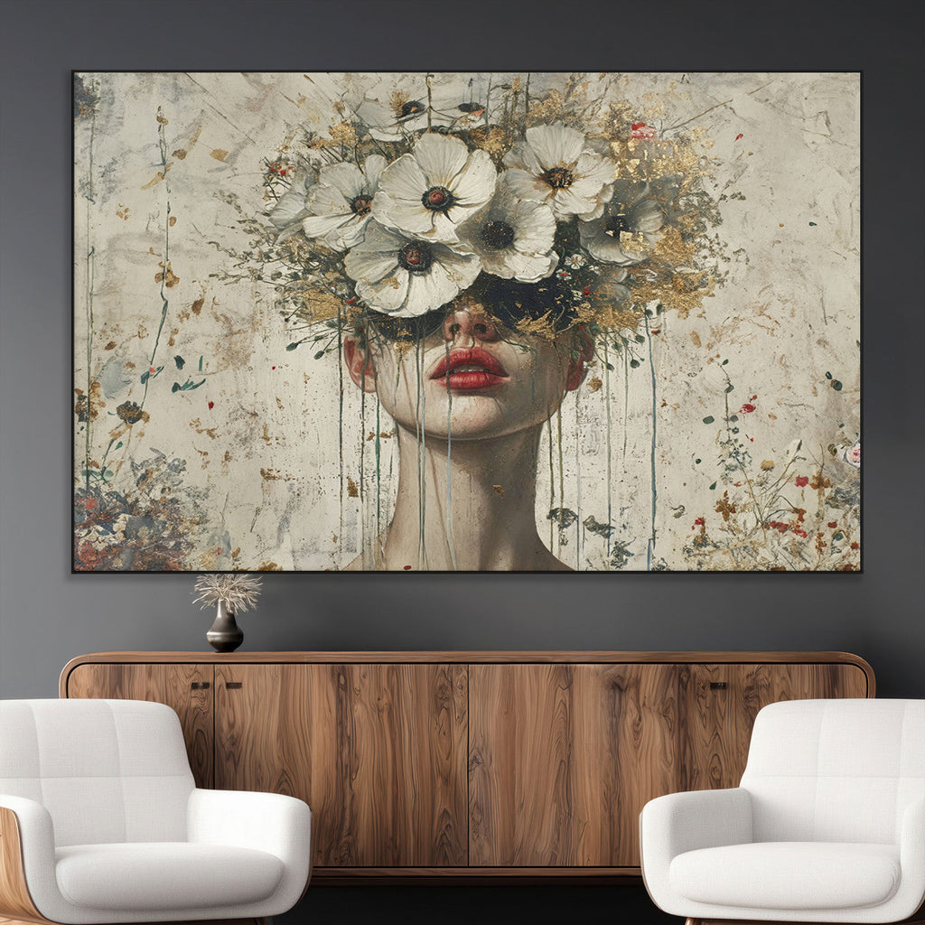 Abstract Floral Women Pastel Wall Art Canvas Print