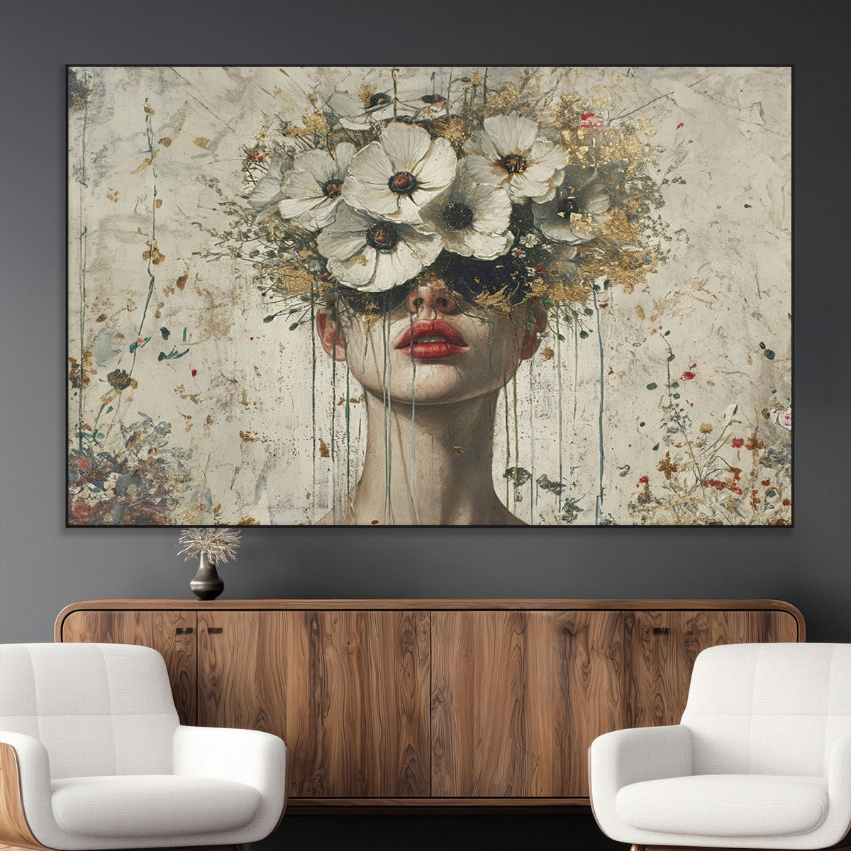 Abstract Floral Women Pastel Wall Art Canvas Print