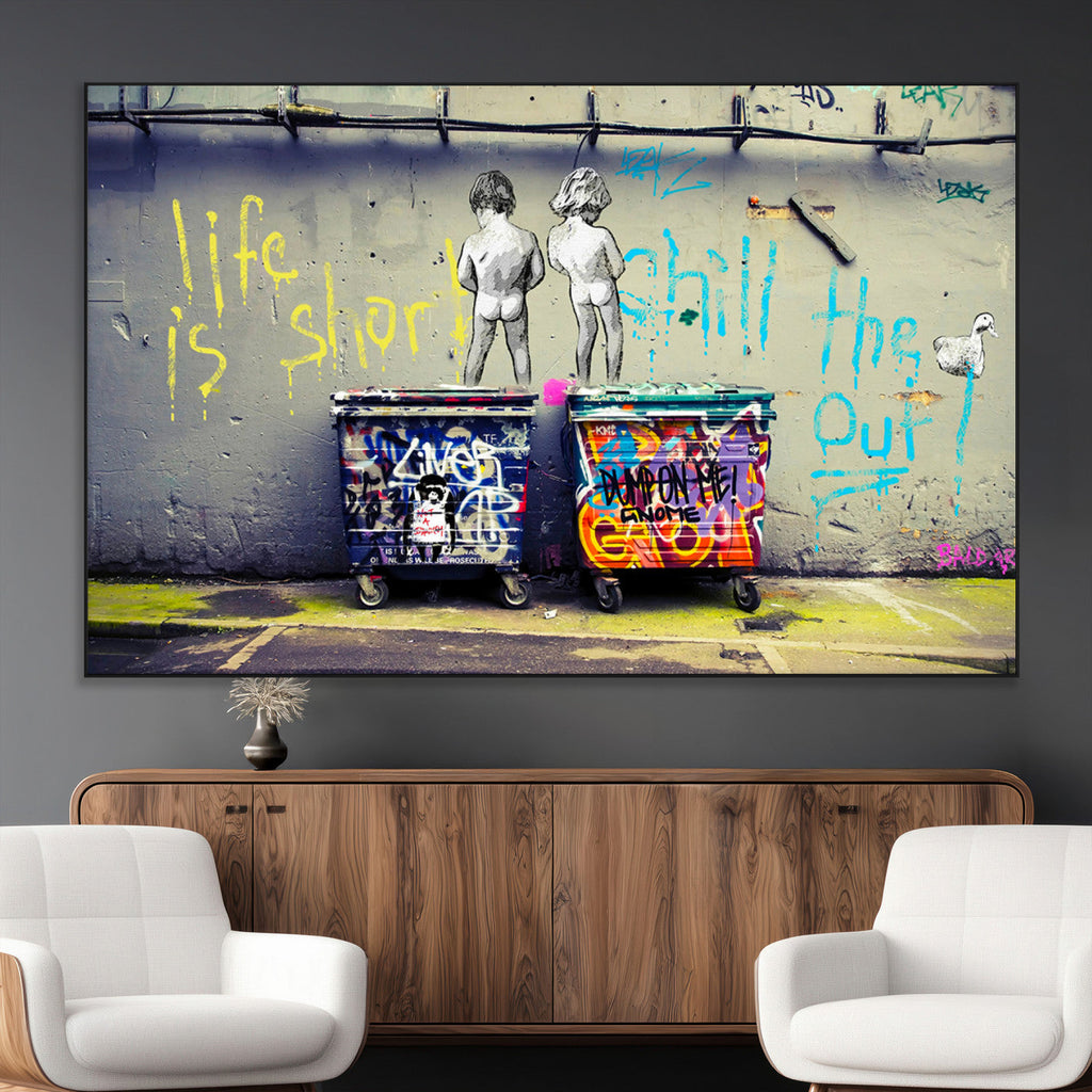Banksy Life is Short Wall Art, Iconic Graffiti Street Art Canvas Print