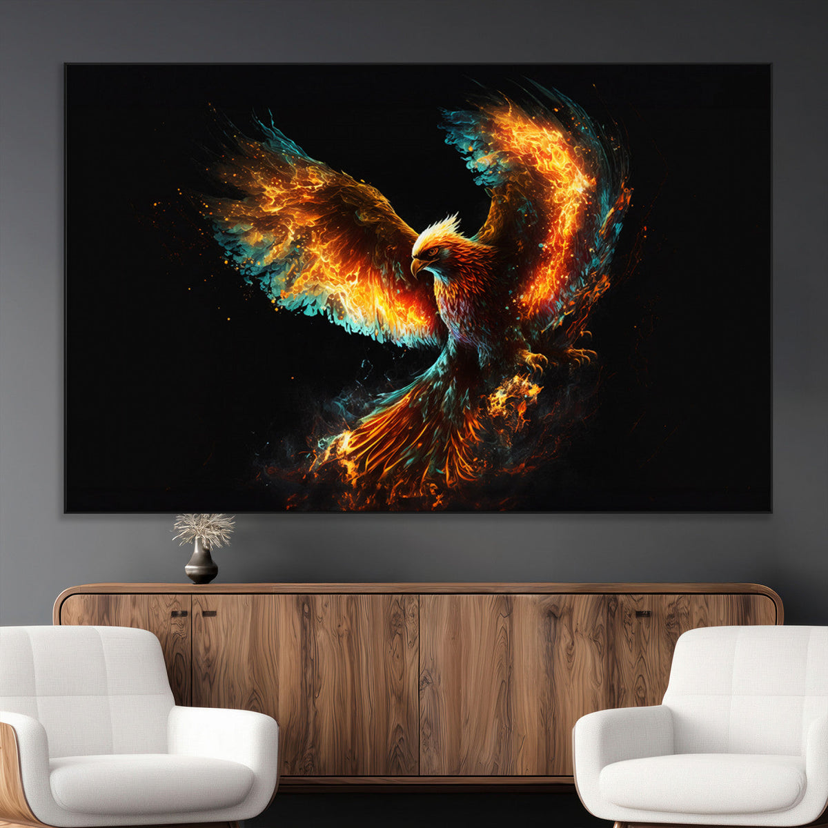 Fiery Phoenix Canvas Print | Ready to Hang Wall Art | Bold Fantasy Decor