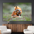 Heartwarming Fox and Baby Cub Wall Art | Canvas Print of Foxes in Nature