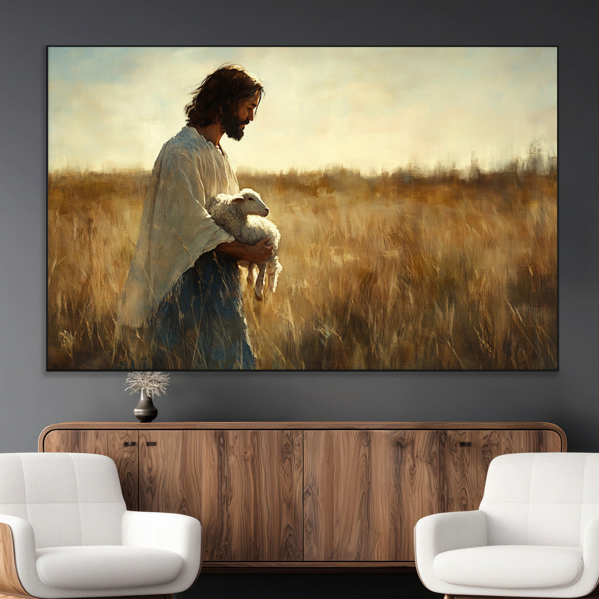 Jesus the Good Shepherd Wall Art Canvas Print, Inspirational Christian Religious Print for Prayer Room