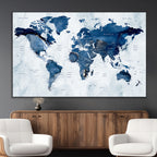 Modern Blue World Map Canvas Print | Elegant Travel Map Wall Art for Home Office
