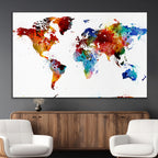 Colorful World Map Canvas Wall Art Print, Contemporary Global Map Artwork