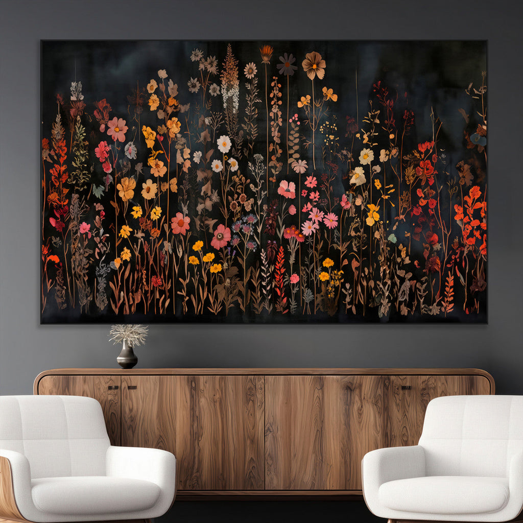 Large Floral Painting Print Illustration Flowers Canvas Wall Art