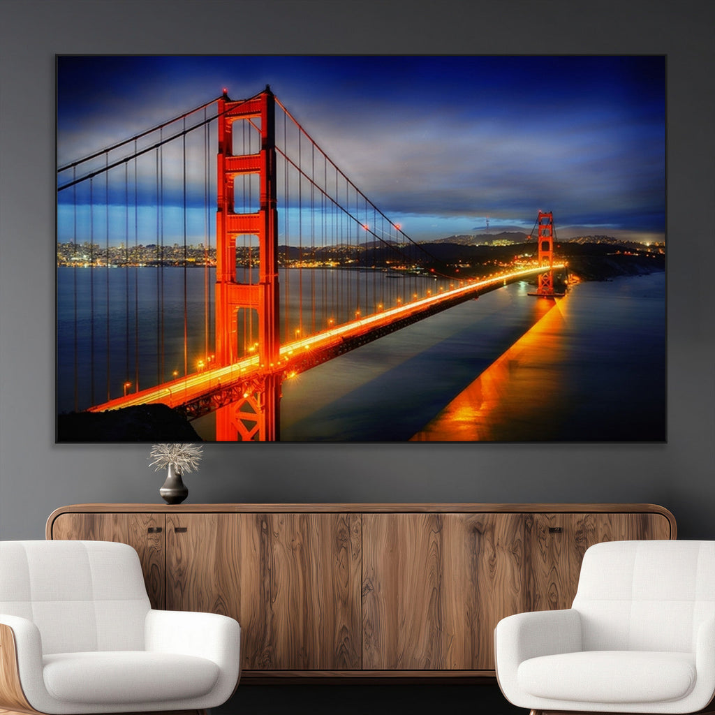 Large Wall Art San Francisco Canvas Print - Wonderful Golden Gate Bridge at Twilight