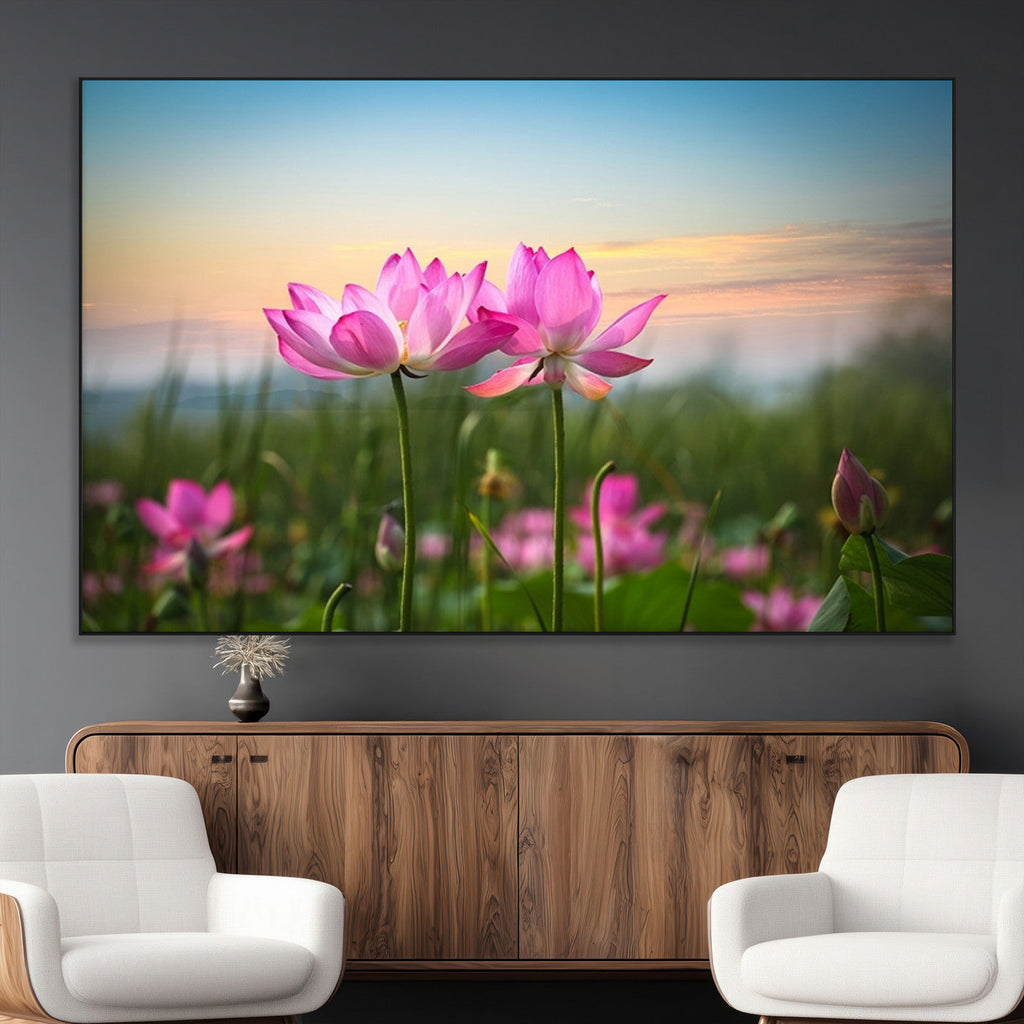Pink Flower on the Mountain Canvas Print, Framed Pink Flower Canvas Wall Art