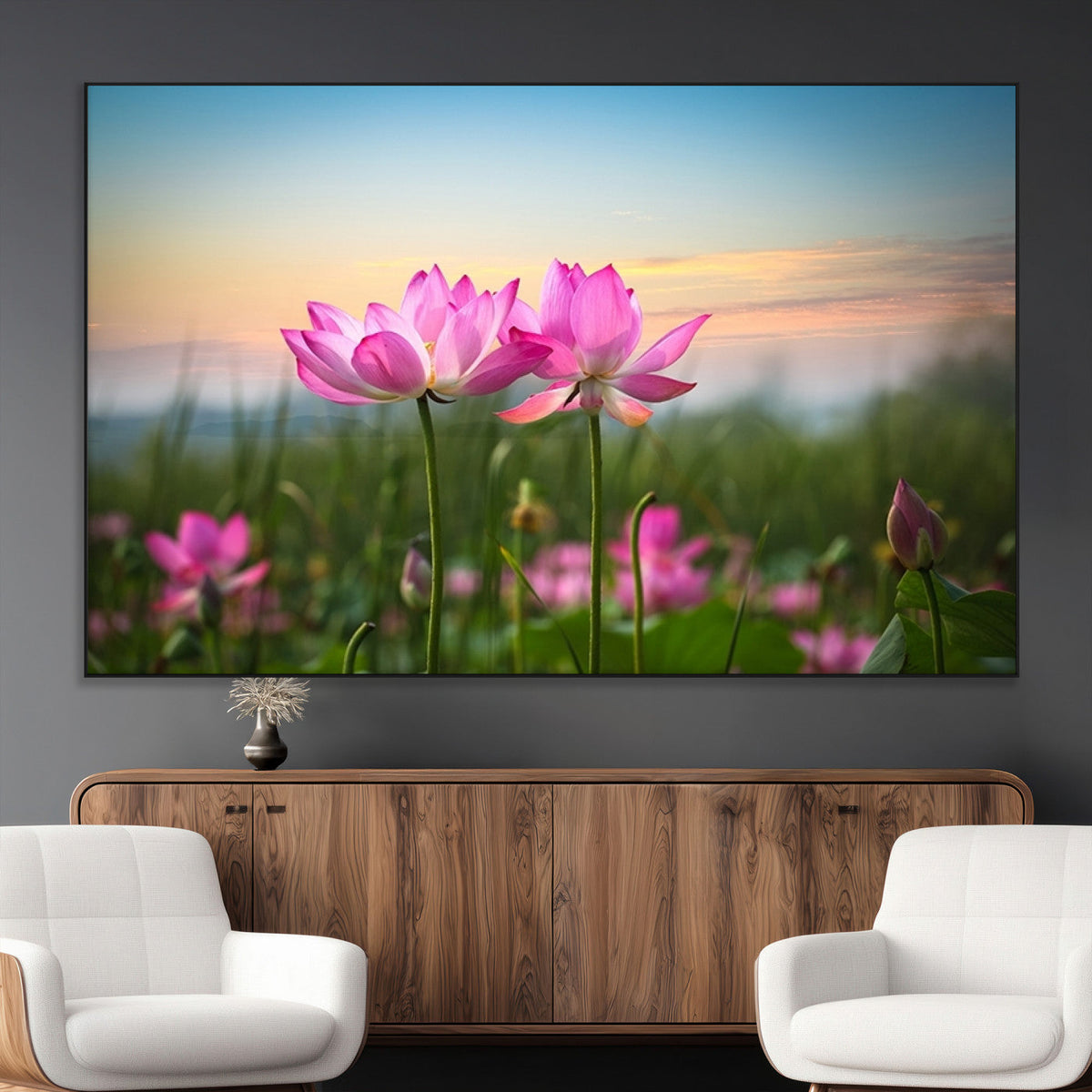 Pink Flower on the Mountain Canvas Print, Framed Pink Flower Canvas Wall Art