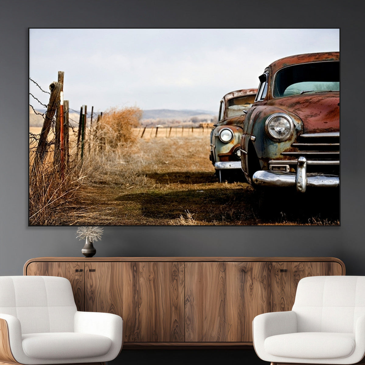Old Rustic Classic Car Wall Art Canvas Print