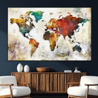 Watercolor World Map Canvas Print | Framed Travel Map Wall Art for Couples