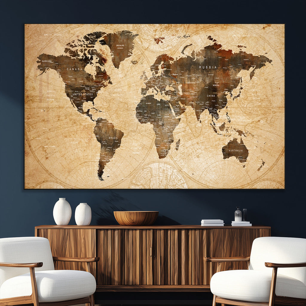 Push Pin World Map Canvas Print | Framed Travel Tracker Wall Art