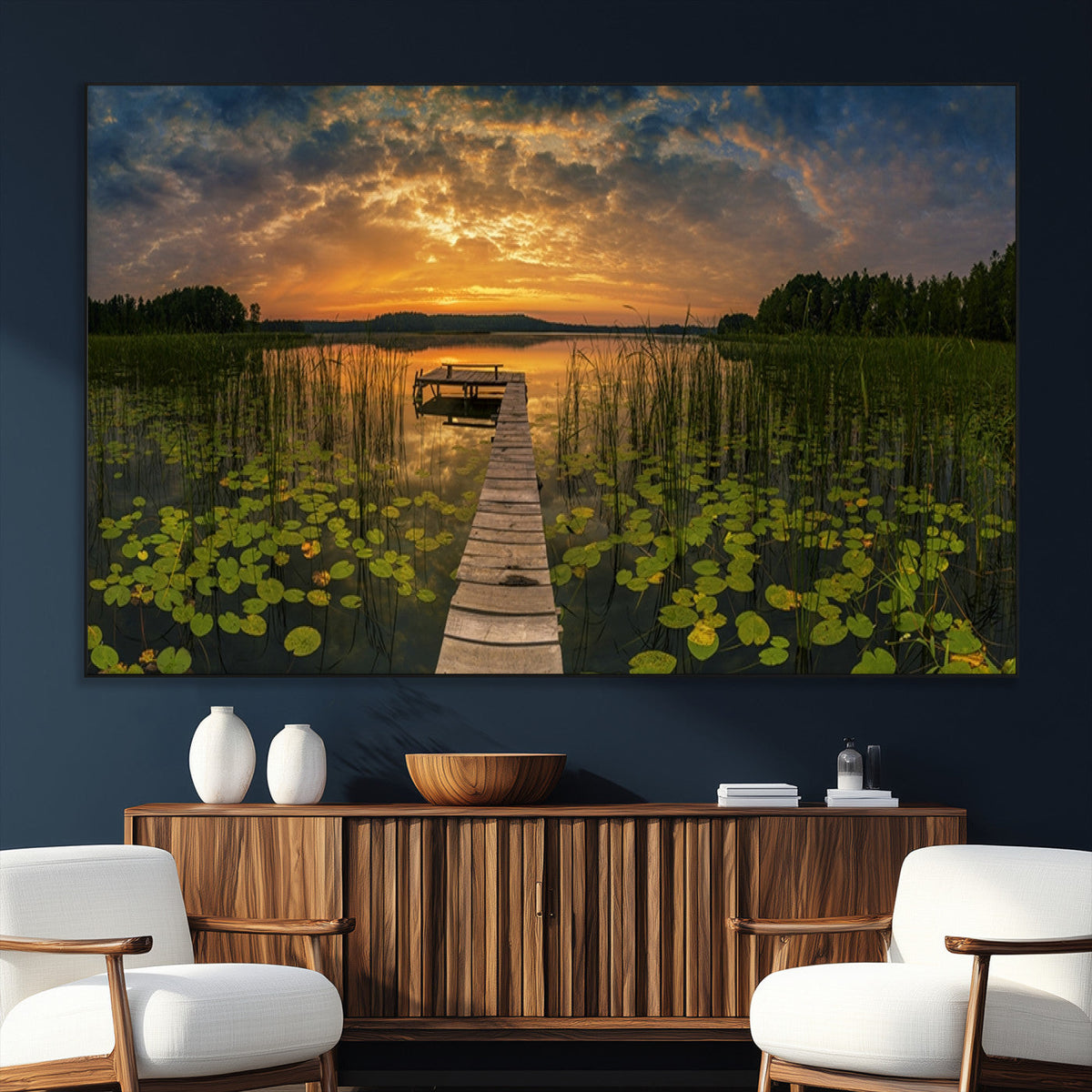 Lake and Flower Wall Art Canvas Print