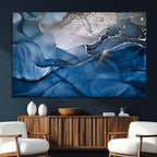 Navy Blue Canvas Art Abstract Print | Elegant Triptych Modern Art