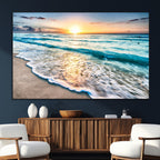 Sunset Beach Waves Canvas Wall Art | Ocean Sunset Coastal Print