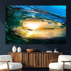 Ocean Wave at Sunset Canvas Art, Large Wall Print of Vibrant Surfing Wave