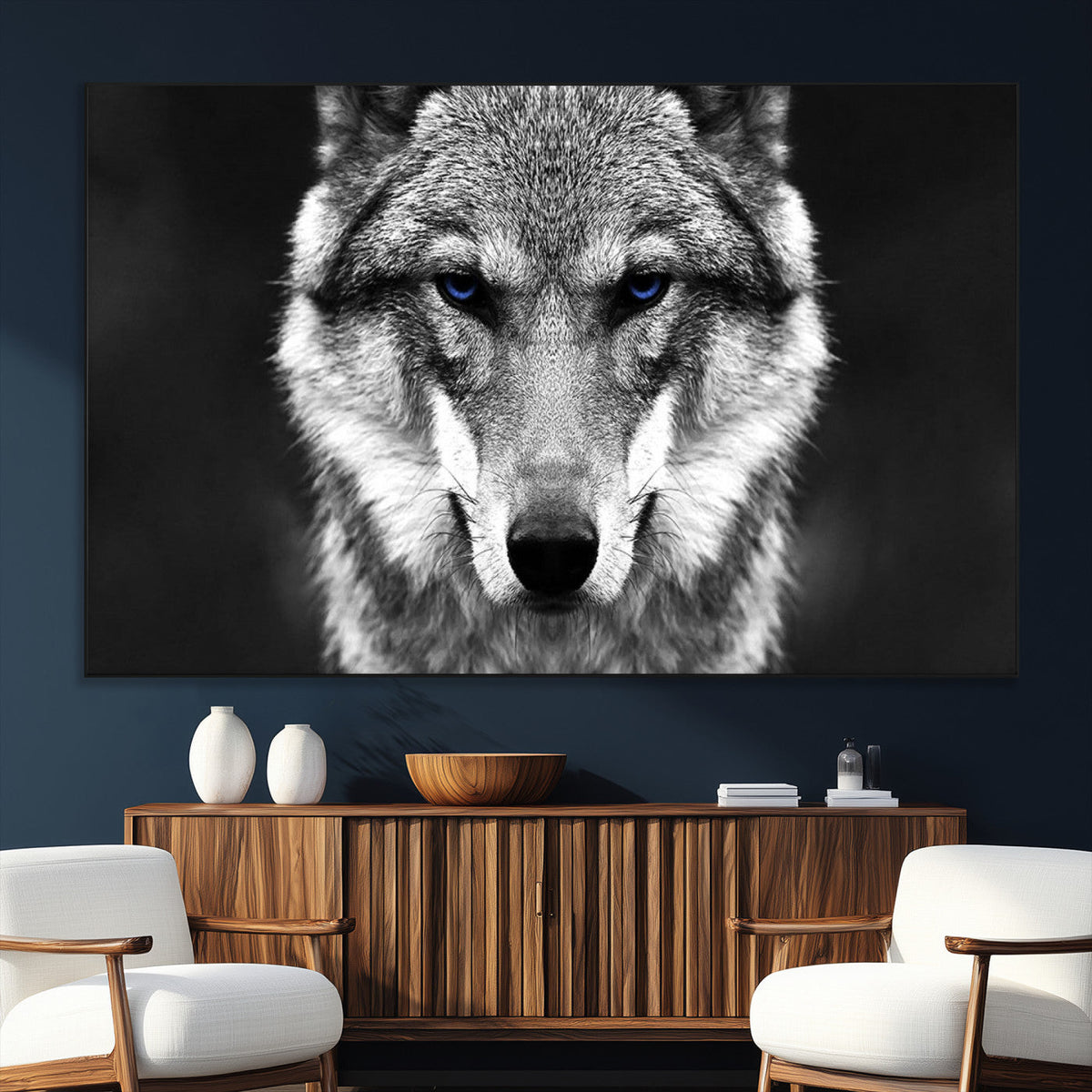 Black and White Wild Wolf Wall Art Canvas Print