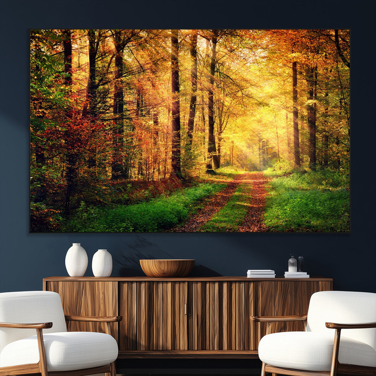 Sunlight Through Trees Wall Art Canvas Print | Autumn Forest Wall Art