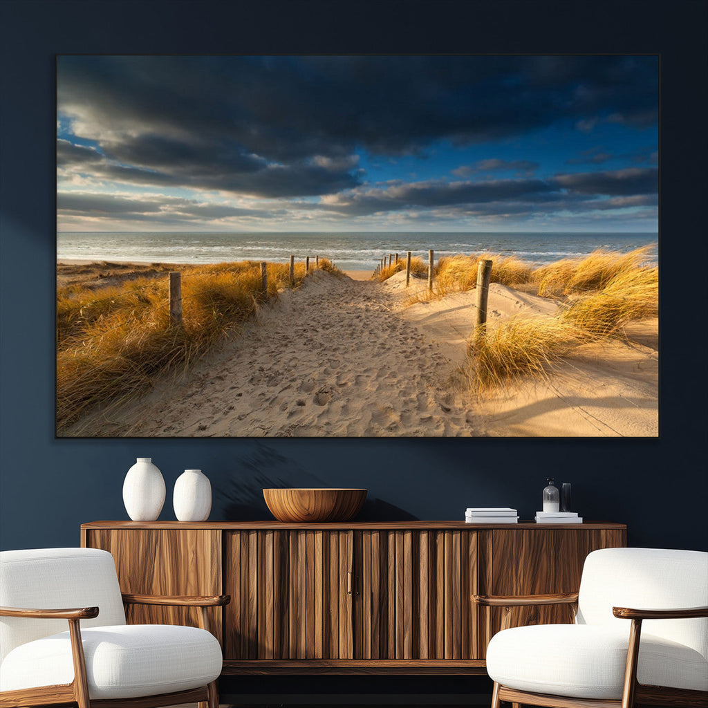 Ocean Beach Dark Clouds Wall Art Canvas Print