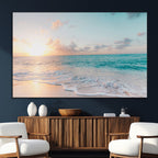 Tranquil Ocean Beach Sunset Canvas Wall Art | 3-Panel Coastal Decor