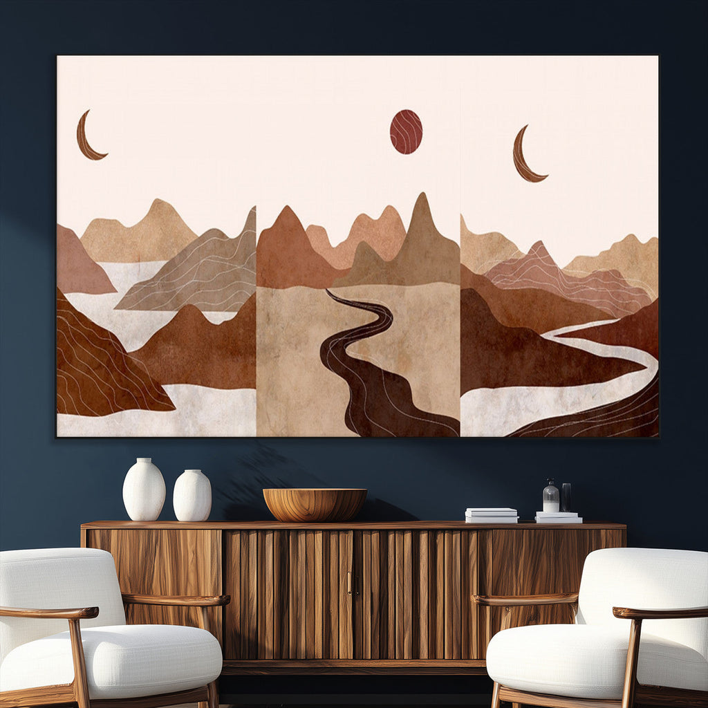 Boho Wall Art Canvas Print Set | Mid-Century Bohemian Wall Artwork, Boho Neutral