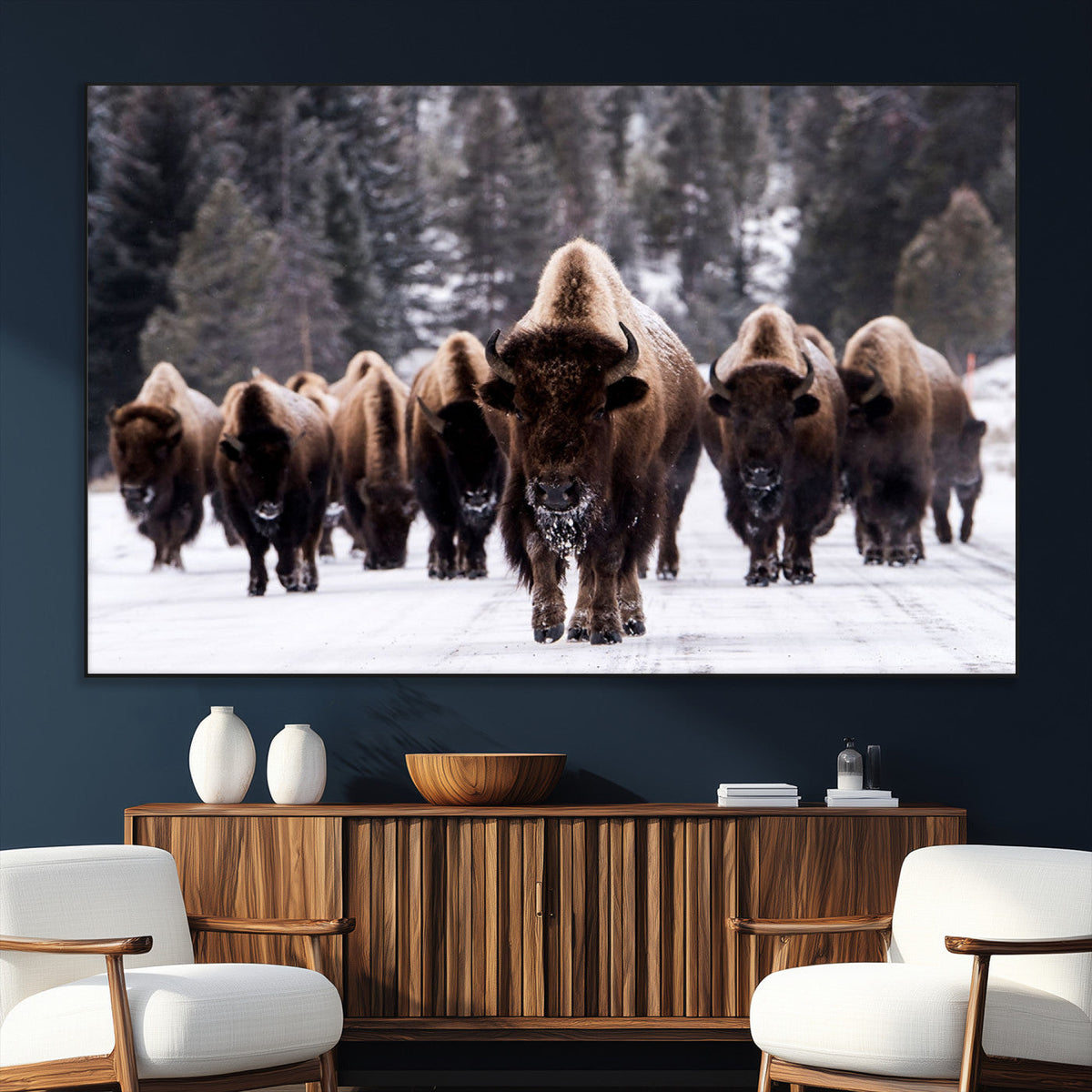 Bison Wall Art Canvas Print, Bison Herd Canvas Wall Art