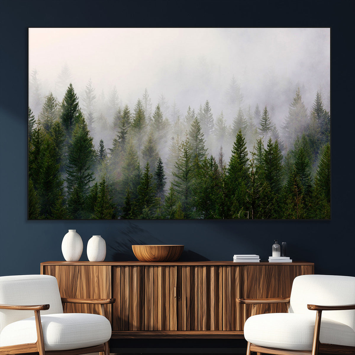 Forest Wall Art Canvas Print | Foggy Forest Wall Art | Pine Wood Forest Print
