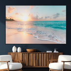 Beach Sunrise Wall Art, Coastal Seascape Canvas Print, Ocean Wave Wall Decor