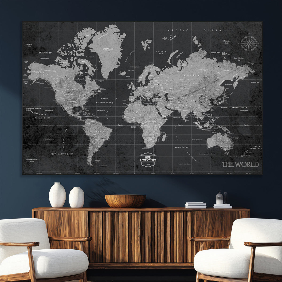 World Map Canvas Print, Detailed Map of the World Wall Art for Home or Office