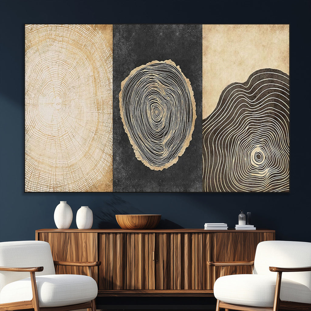 Tree Rings Canvas Wall Art Print, Minimalist Natural History in Modern Decor
