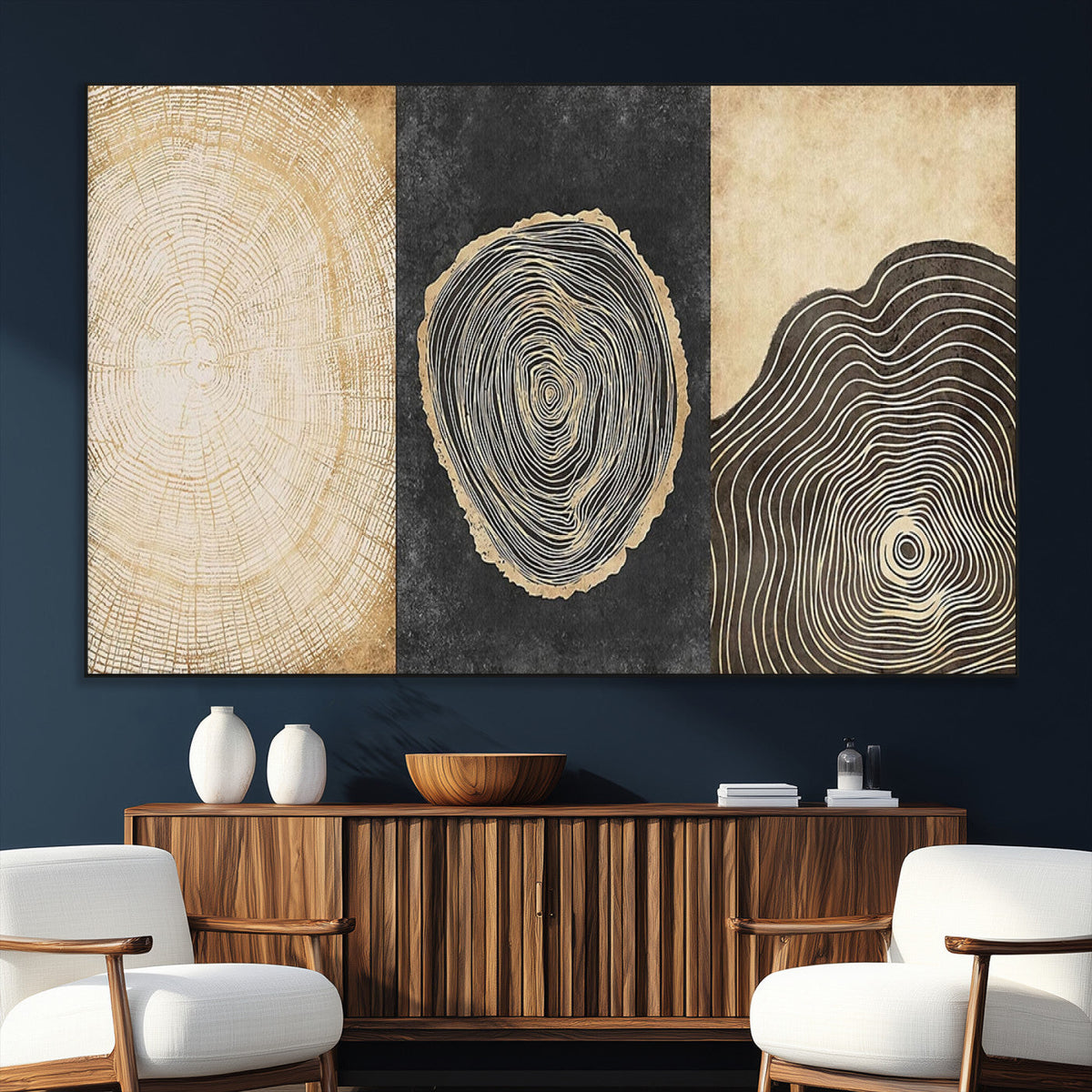 Tree Rings Canvas Wall Art Print, Minimalist Natural History in Modern Decor
