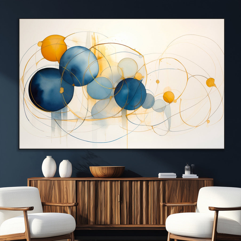 Geometric Blue Orange Abstract Wall Art Canvas, Geometric Blue Orange Canvas Print
