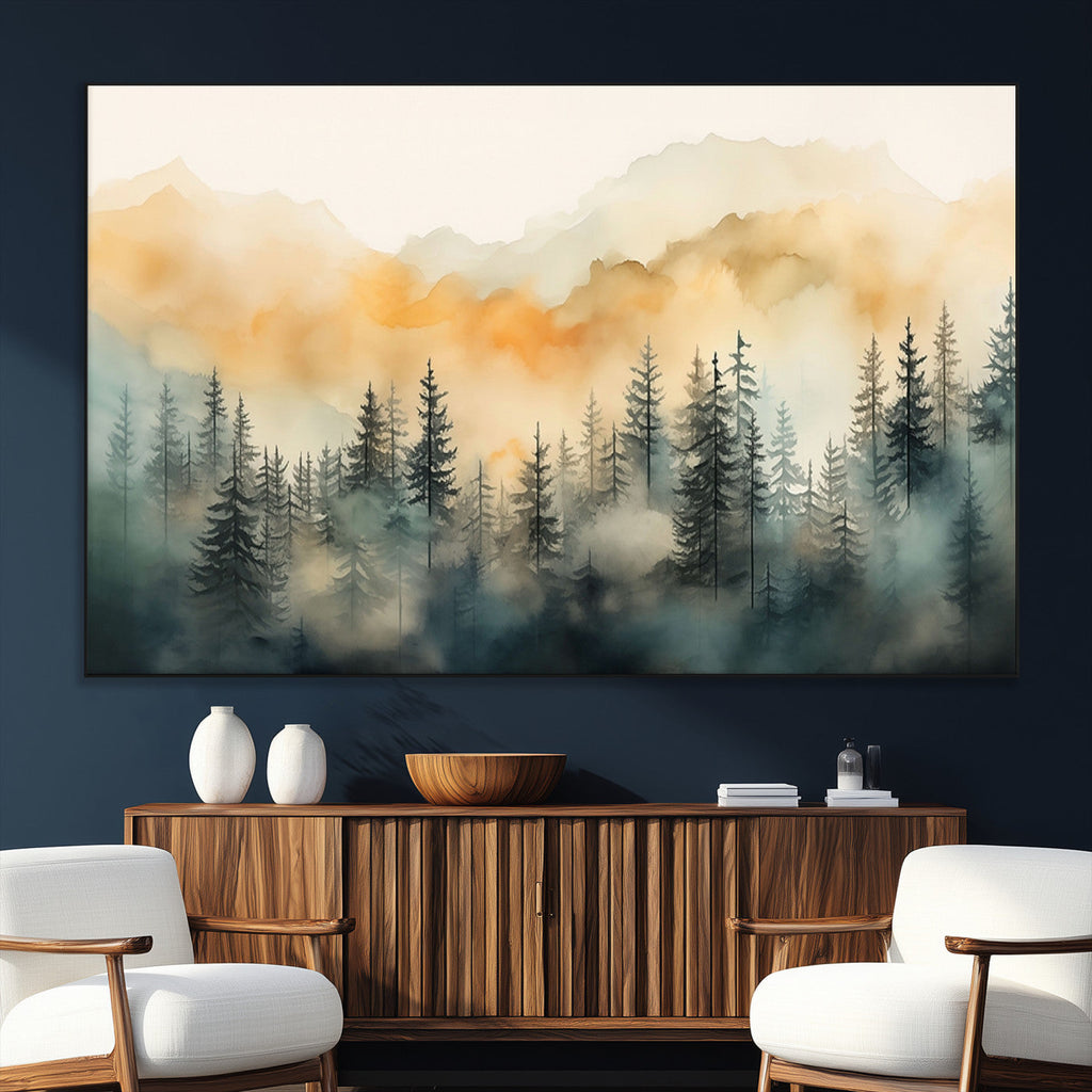 Abstract Forest Print | Mountain Wall Art | Autumn Landscape Canvas Print
