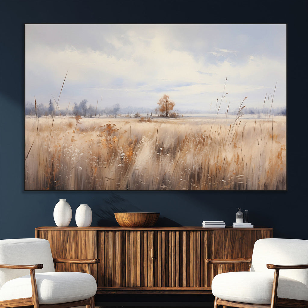 Golden Fields Wall Art Print Canvas | Serene Minimalist Landscape for Farmhouse Decor