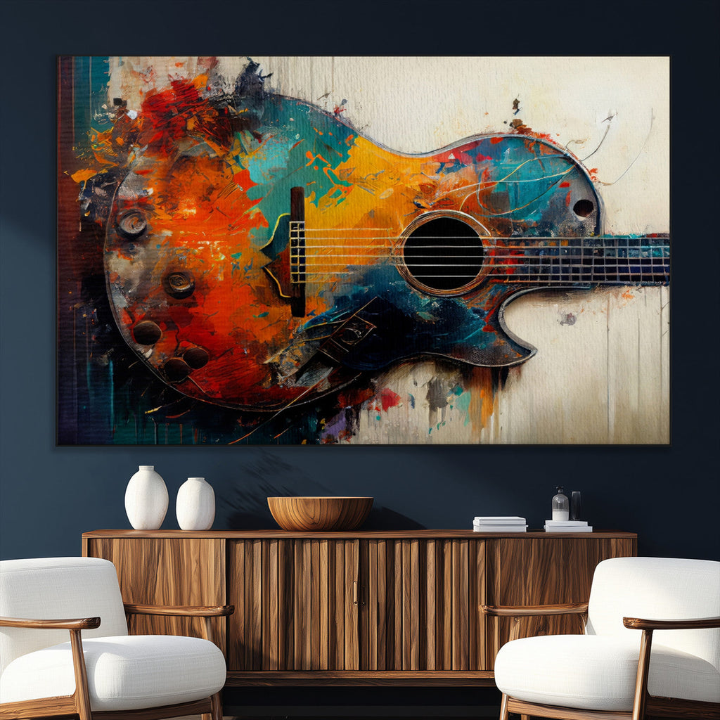 Abstract Guitar Wall Art Canvas | Vibrant Music-Inspired Art for Living Room or Studio