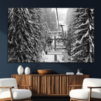 Winter Ski Lift Black and White Canvas Wall Art | Alpine Escape in Minimalist Style