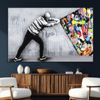 Banksy Art Behind the Curtain Street Wall Art Canvas Print | Urban Graffiti Style Wall Decor