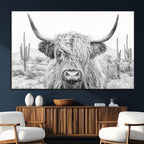 Rustic Charm, Cow Longhorn Black White Bighorn Wall Art